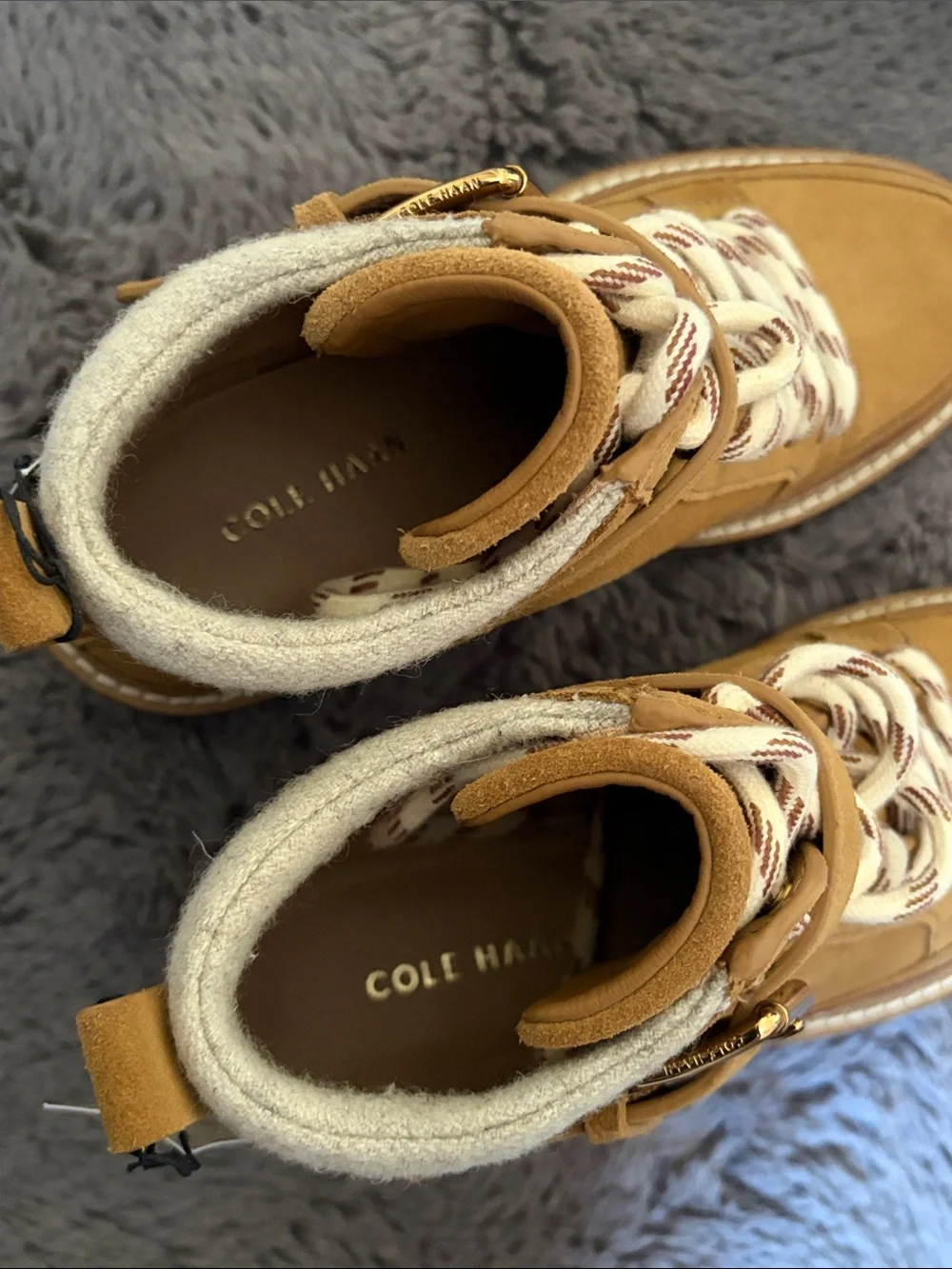 Cole Haan Shibley Waterproof Lace Up Booties in Golden Honey Suede (NWT) - Picture 5 of 15